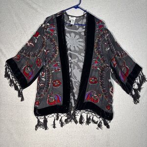 Vintage JBS Ltd Cardigan Women’s XL Black Sheer Velvet Burnout Whimsigoth Artsy